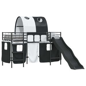 vidaXL Kids'Bunk Bed Frame with Curtains Black 75 x 190 cm Metal