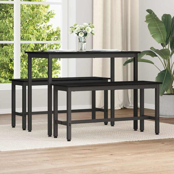 vidaXL Dining Bench 2 pcs Black Oak 100 x 32.5 x 48.5 cm