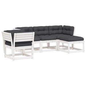 vidaXL 5 Piece Garden Lounge Set with Cushions White Solid Wood Pine