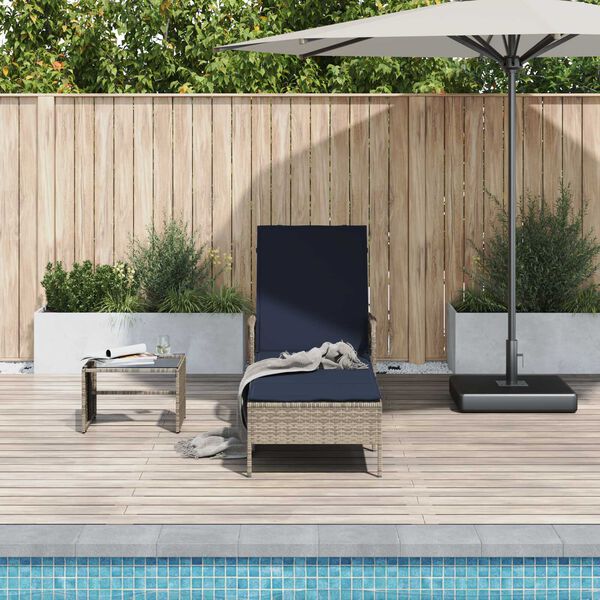 vidaXL Sun lounger Reclining 1-person Grey 157 x 55 x 92cm Poly Rattan