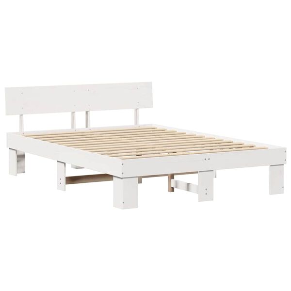 vidaXL Bed Frame with Headboard White 140 x 200 cm Solid Pine Wood