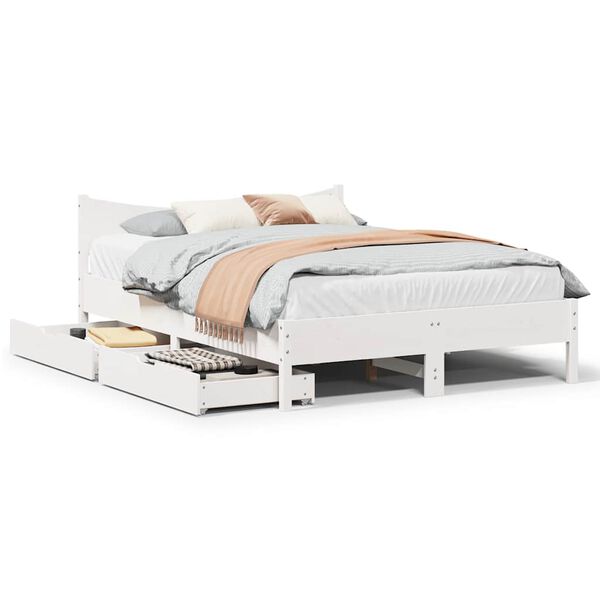 vidaXL Bed Frame with Drawers White 140x200 cm Solid Wood Pine