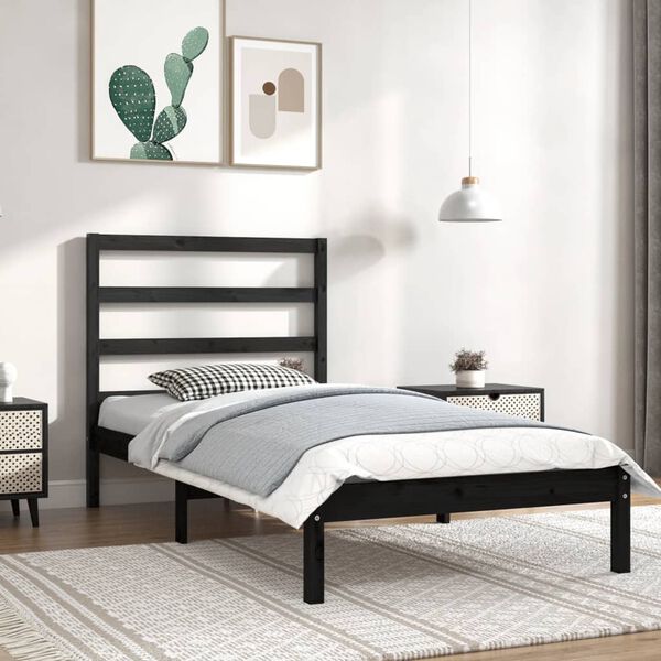 vidaXL Bed Frame without Mattress Black 100x200 cm Solid Wood Pine