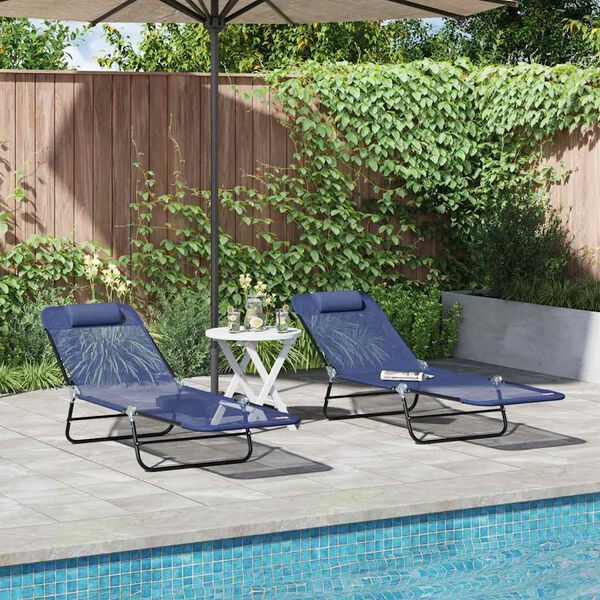 vidaXL Folding Sun Lounger Folding 2 pcs Navy Blue 182 x 55 x 85.5 cm