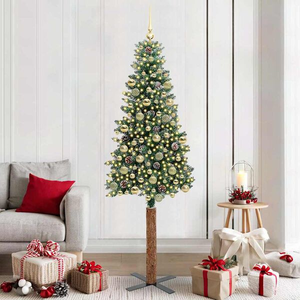 vidaXL Slim Christmas Tree with 300 LEDs Green and White 210 cm