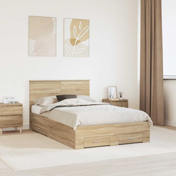 vidaXL Bed Frame with Drawer Sonoma Oak 135 x 190 cm Engineered Wood