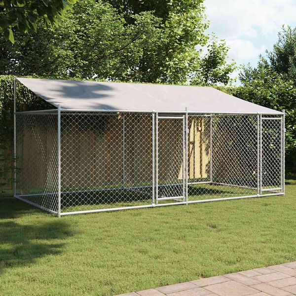 vidaXL Dog Cage with Roof and Doors Grey 4x2x2 m Galvanised Steel