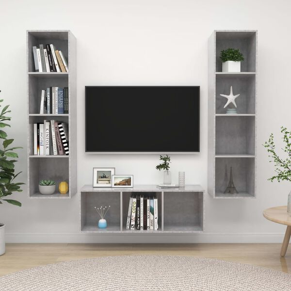vidaXL 3 Piece TV Cabinet Set Concrete Grey Engineered Wood