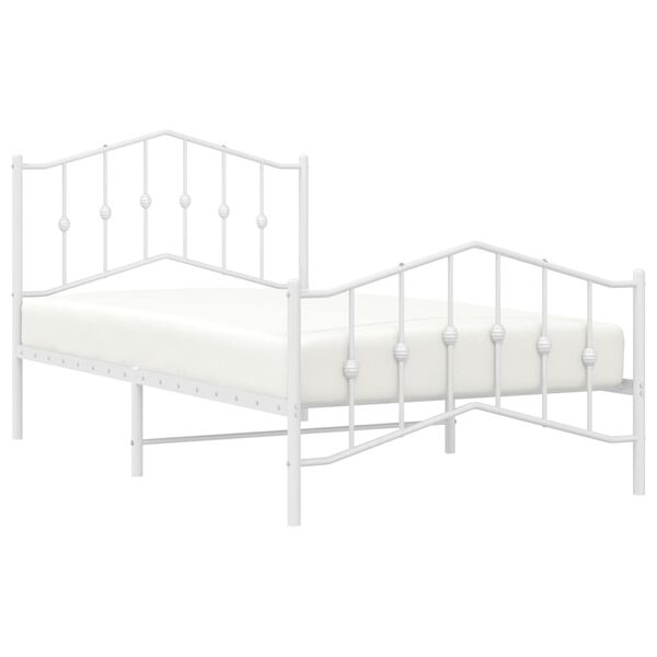 vidaXL Metal Bed Frame without Mattress with Footboard White 100x190cm