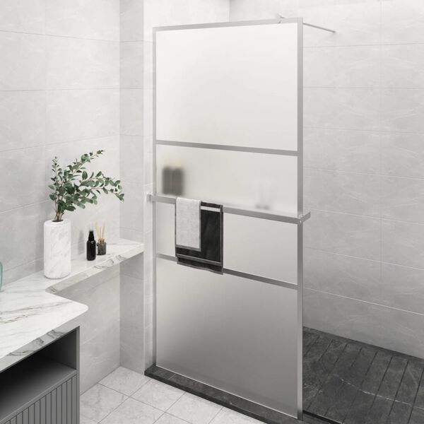 vidaXL Walk-in Shower Wall with Shelf Chrome 90x195 cm ESG Glass&Aluminium
