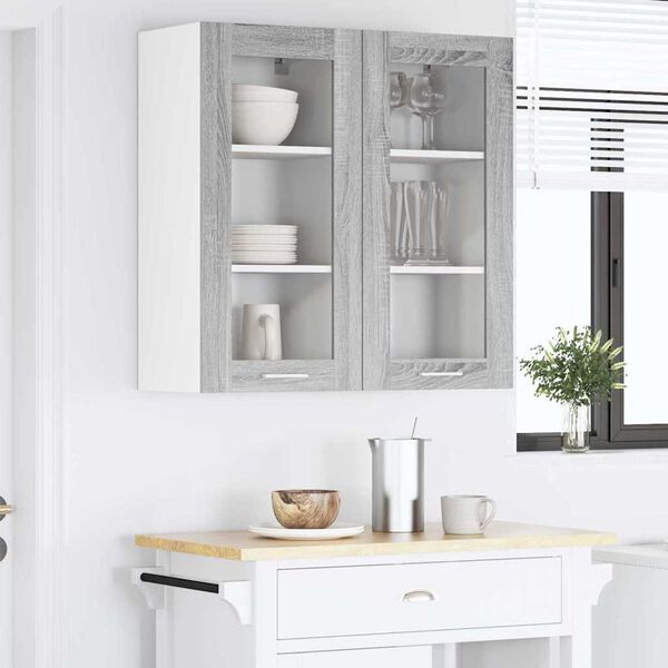 vidaXL Hanging Cabinet with Storage 2 pcs Grey Sonoma 40 x 31 x 80 cm