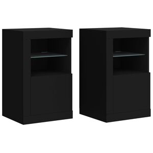 vidaXL Side Cabinets with LED Lights 2 pcs Black Engineered Wood