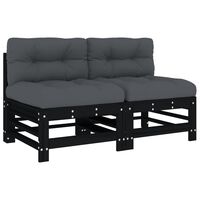 vidaXL Middle Sofas with Cushions 2 pcs Black Solid Wood Pine