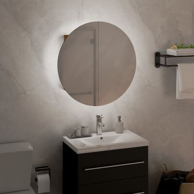 vidaXL Bathroom Cabinet with Round Mirror&LED Oak 40x40x17.5 cm