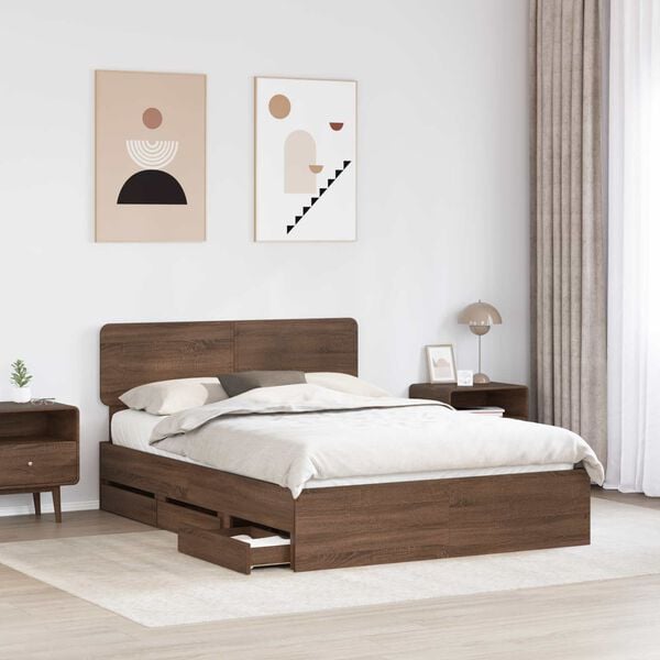 vidaXL Bed Frame with Headboard Brown Oak 150 x 200 cm Engineered Wood