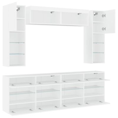 vidaXL 6 Piece TV Wall Cabinet Set with LED Lights White