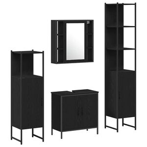 vidaXL Bathroom Furniture Set with Door 4 pcs Black 33 x 33 x 185.5 cm