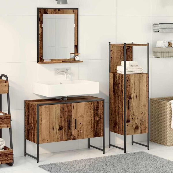 vidaXL Bathroom Furniture Set with Shelf 3 pcs Brown Engineered wood
