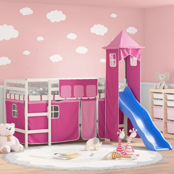vidaXL Kids' Loft Bed with Tower without Mattress Pink 90x190 cm Single