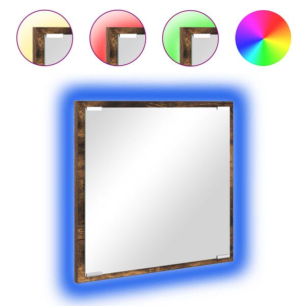 vidaXL LED Bathroom Mirror Smoked Oak 40 x 37 x 8.5 cm Engineered Wood