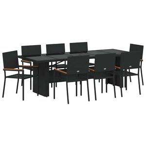 vidaXL Garden Dining Set 9 pcs Black Poly Rattan