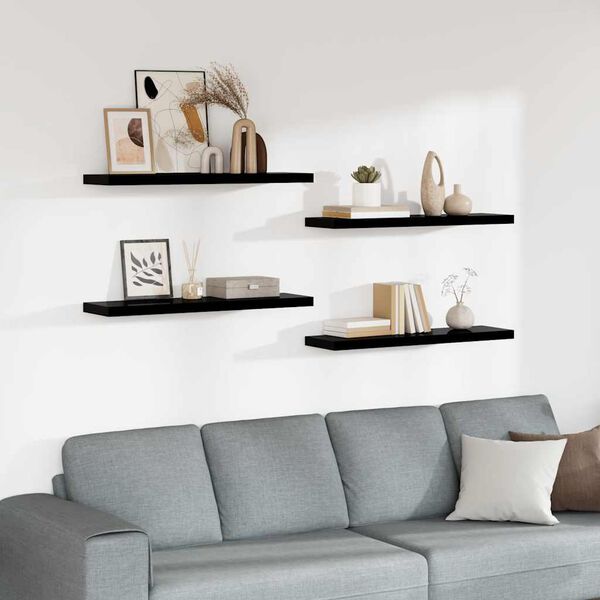 vidaXL Floating Wall Shelves 4 pcs High Gloss Black 90x23.5x3.8 cm MDF