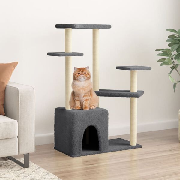 vidaXL Cat Tree with Sisal Scratching Posts Dark Grey 107.5 cm