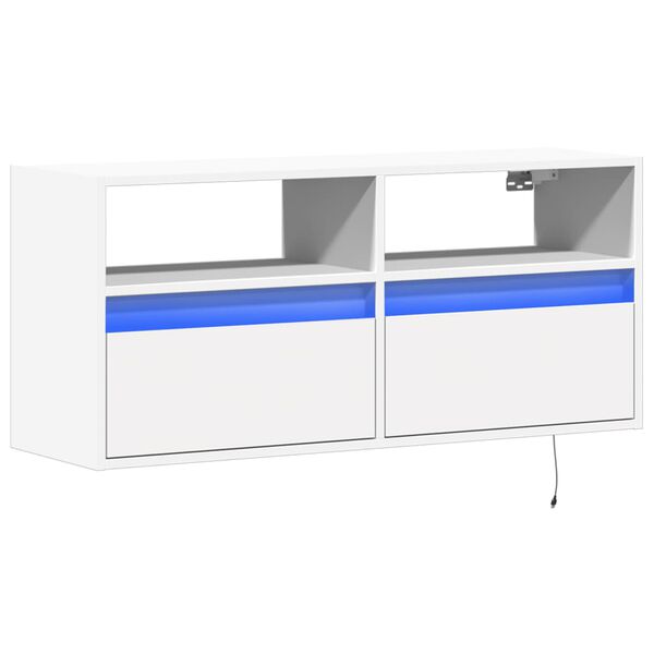 vidaXL TV Wall Cabinet with LED Lights White 100x31x45 cm