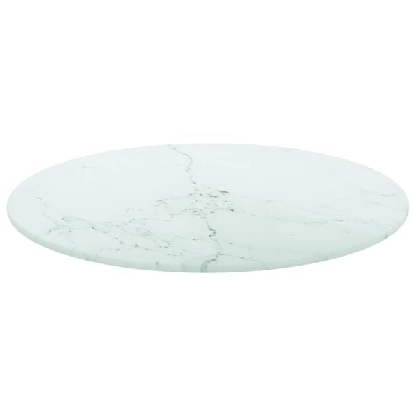 vidaXL Table Top White Ø40x0.8 cm Tempered Glass with Marble Design