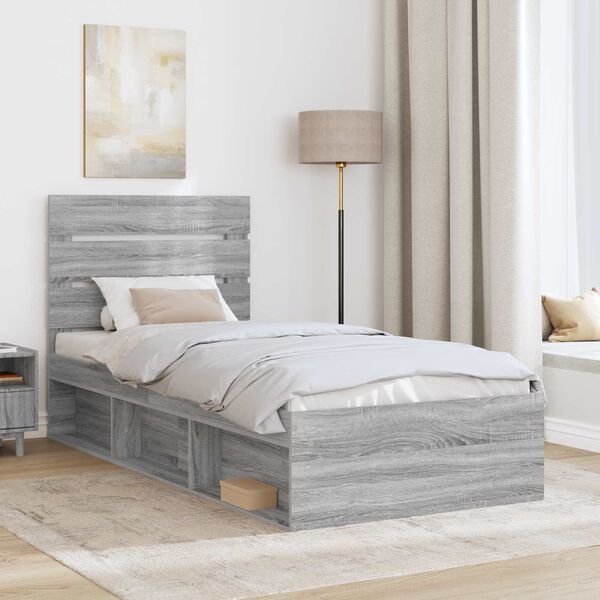 vidaXL Bed Frame Grey Sonoma 90 x 200 cm Solid Pine Wood