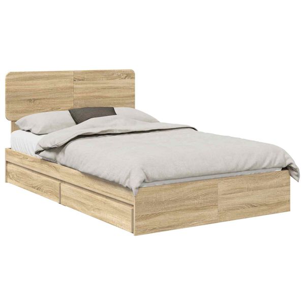 vidaXL Storage Bed with Drawer Sonoma Oak 120 x 190 cm Engineered Wood