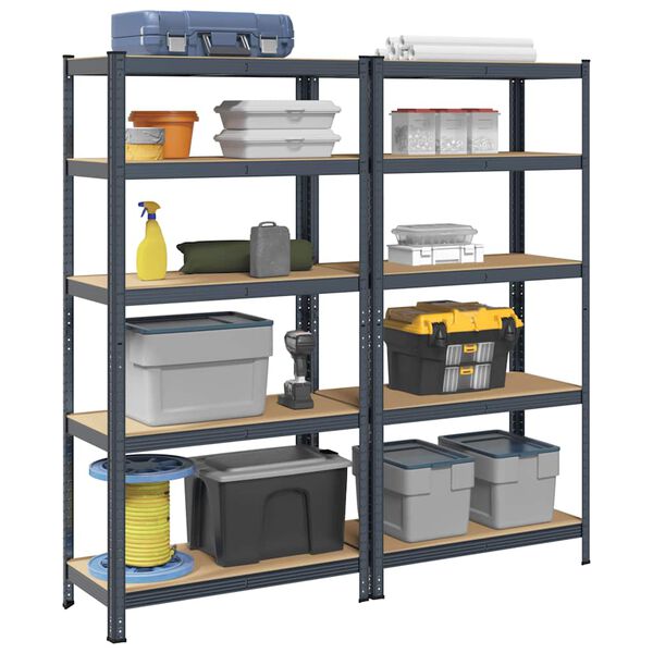 vidaXL 5-Layer Heavy-duty Shelves 2 pcs Anthracite Steel&Engineered Wood
