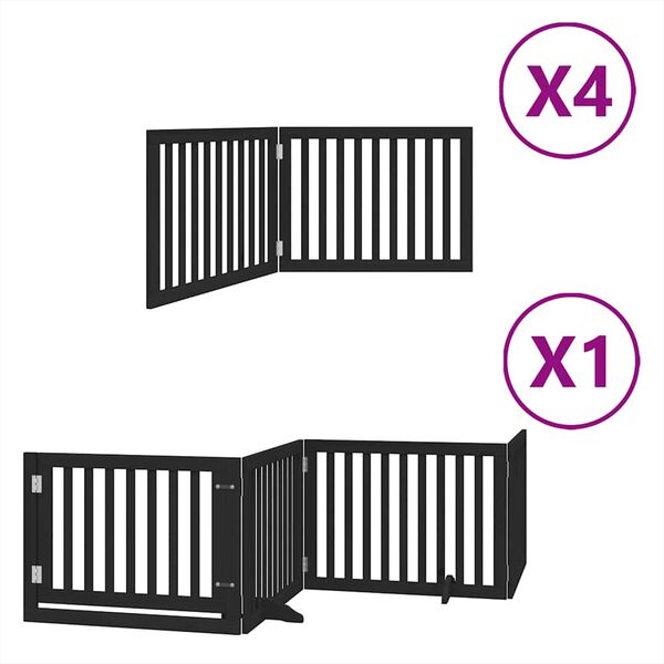 vidaXL Dog Gate with Door Foldable 12 Panels Black 960 cm Poplar Wood