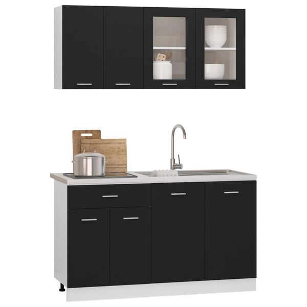 vidaXL 4 Piece Kitchen Cabinet Set Lyon Black Engineered Wood