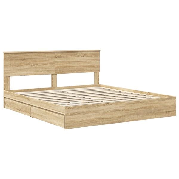 vidaXL Storage Bed with Drawer Sonoma Oak 180 x 200 cm Engineered Wood