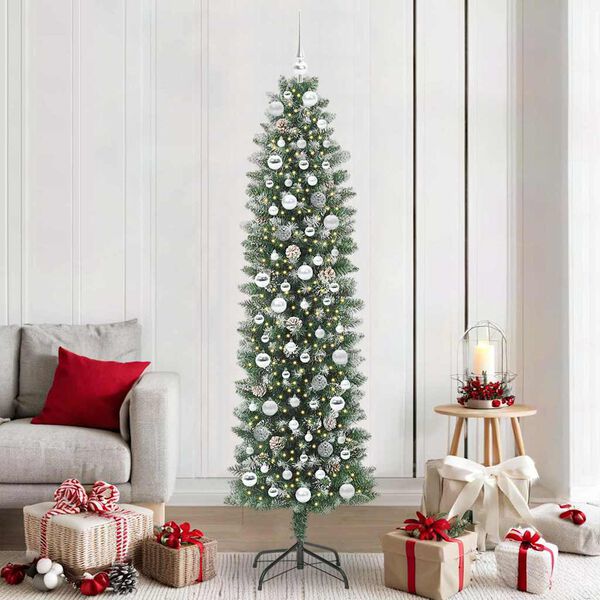 vidaXL Artificial Slim Christmas Tree Green and White 210 cm