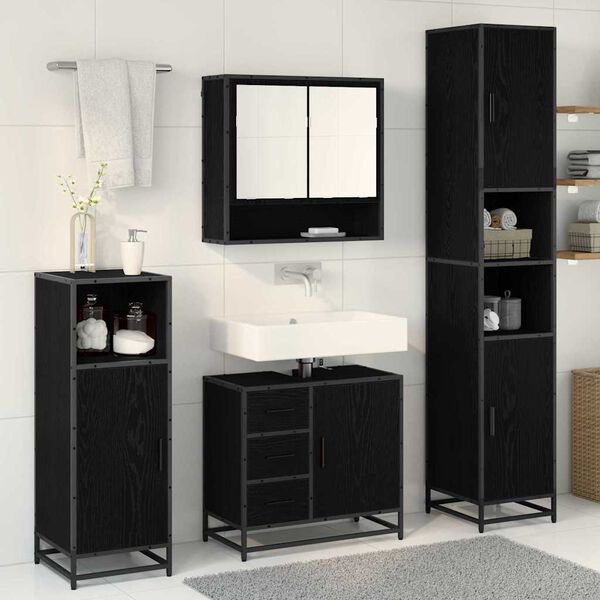 vidaXL Bathroom Furniture Set 3 pcs Black Oak Engineered Wood