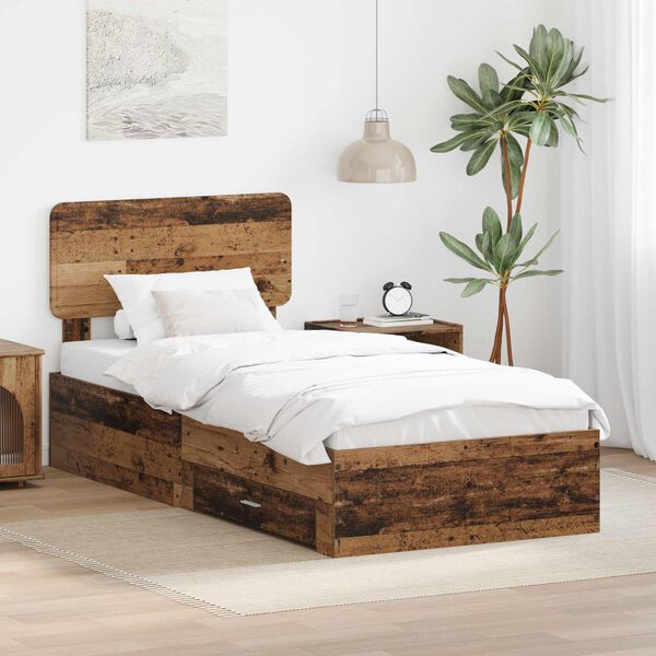 vidaXL Bed Frame with Headboard Old Wood 100 x 200 cm Engineered Wood
