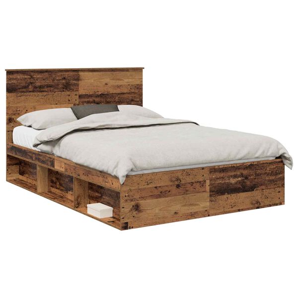 vidaXL Bed Frame with Headboard Old Wood 140 x 190 cm Solid Pine Wood