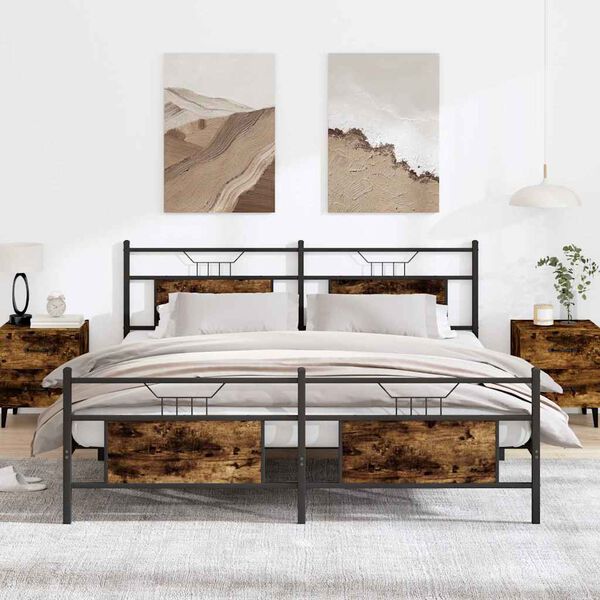 vidaXL Metal Bed Frame without Mattress Smoked Oak 183x213 cm