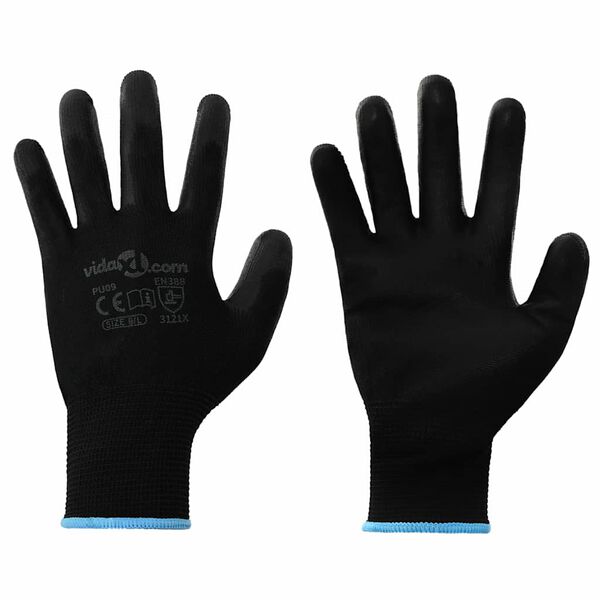 vidaXL Work Gloves 24 pcs Black 9 / L Polyester
