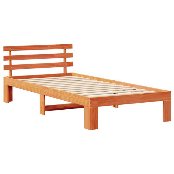 vidaXL Bed Frame with Headboard Wax Brown 90 x 190 cm Solid Pine Wood