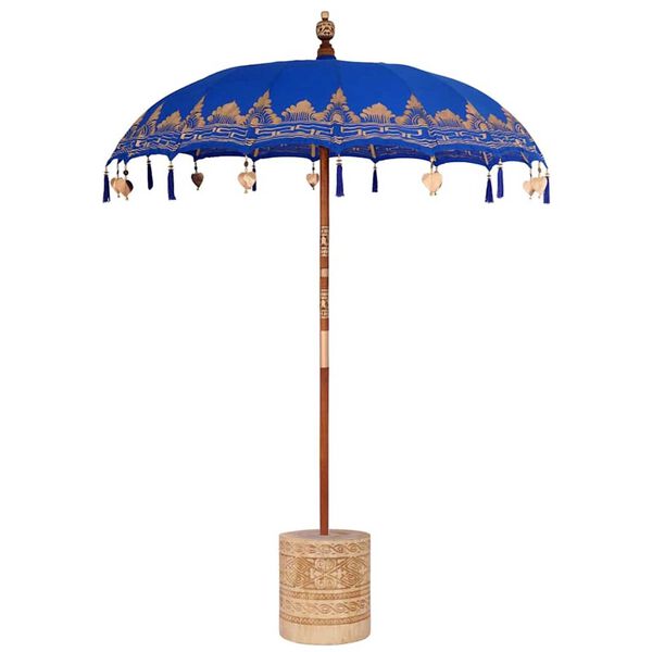 vidaXL Balinese Parasol 260 Blue 180-190 cm Cotton and solid wood