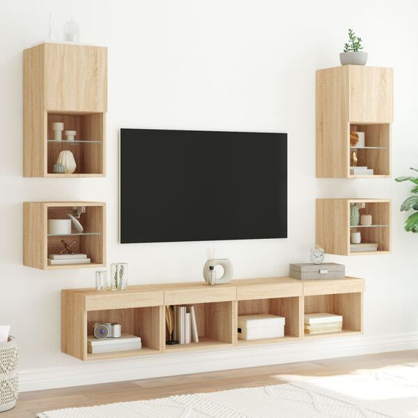 vidaXL 8 Piece TV Wall Units with LED Sonoma Oak Engineered Wood