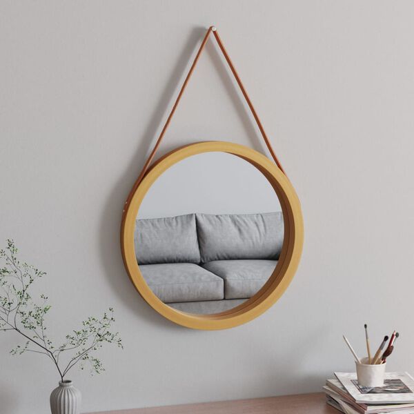 vidaXL Wall Mirror with Strap Gold &Oslash; 55 cm