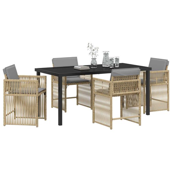 vidaXL Garden Dining Set 5 pcs Beige Poly Rattan