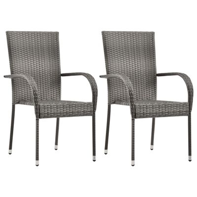 Vidaxl Stackable Outdoor Chairs 2 Pcs, Grey Rattan Dining Chairs Garden