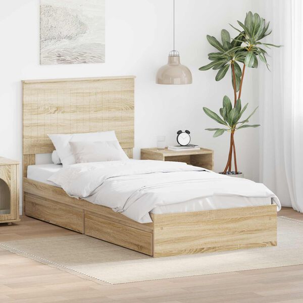 vidaXL Storage Bed with Drawer Sonoma Oak 90 x 190 cm Engineered Wood