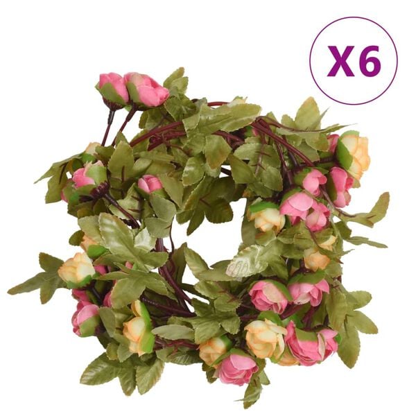 vidaXL Flower Garlands 6 pcs Pink 215 cm