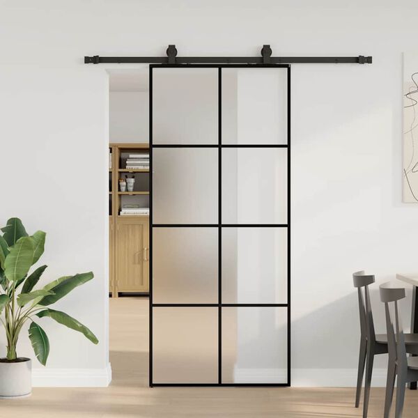 vidaXL Sliding Door with Hardware Set Black 90x205 cm ESG Glass